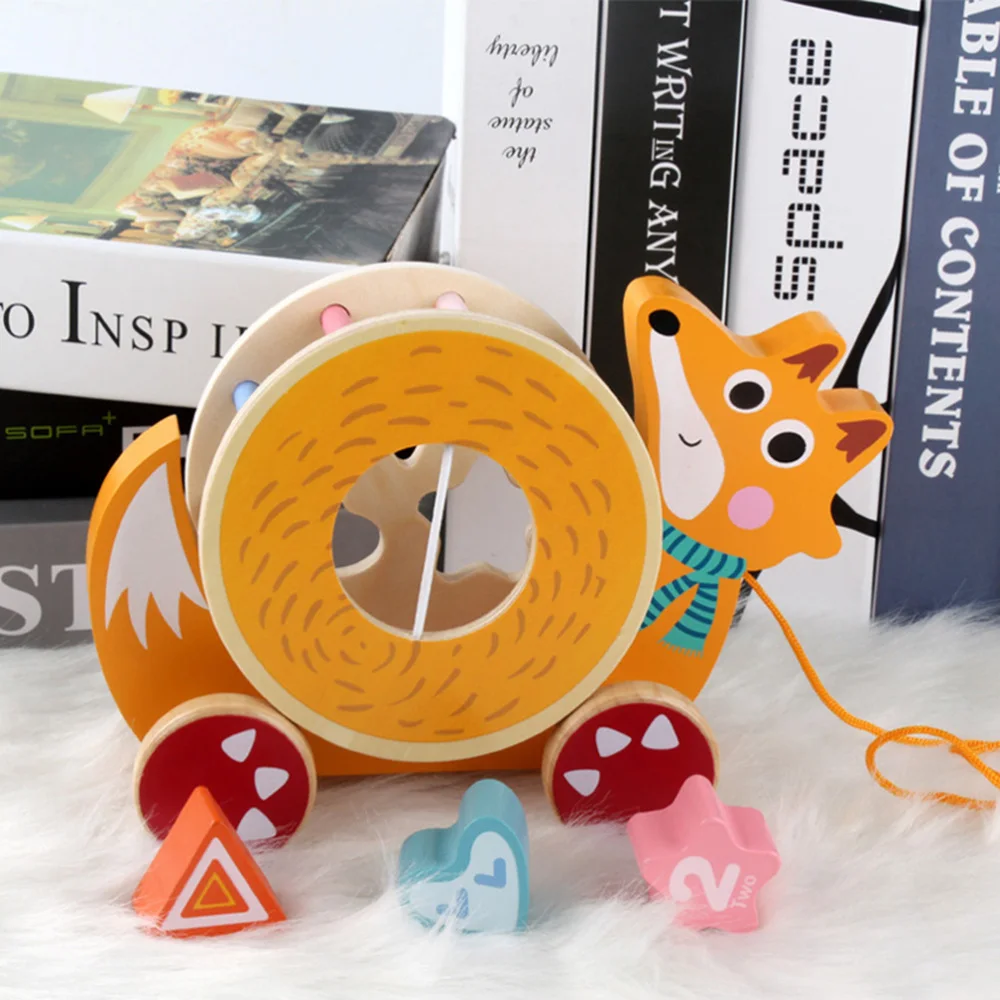 

Cartoon Animal Trailer Wooden Fox Shape Trailer Educational for Toddlers Kids