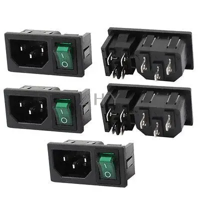 5 шт. 4 P DPST зеленый свет кулисный переключатель лодки IEC320 C14 розетка питания AC 10A 250