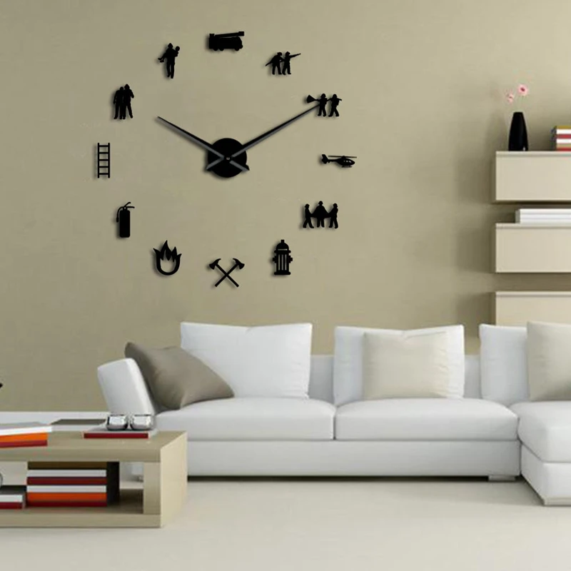 Промо-акция! Пожарный любовь Diy гигантские настенные часы пожарный отдел офис