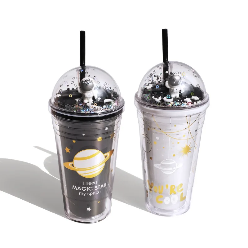 

480ML Space Straw Cup Originality Gift Cup Plastic Large Capacity Cup Small Capacity Children's Water Cup Lovely Cup