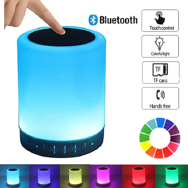 

Wireless Bluetooth Speaker Portable Mini Player Touch Pat Light Colorful LED Night Light Bedside Table Lamp For Better Sleeps