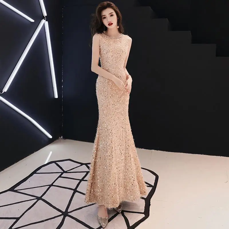 

Elegant O-neck Evening Dress Robe De Soiree Fashion Long Party Dresses Bling Shining Sequin Formal Mermaid Gowns
