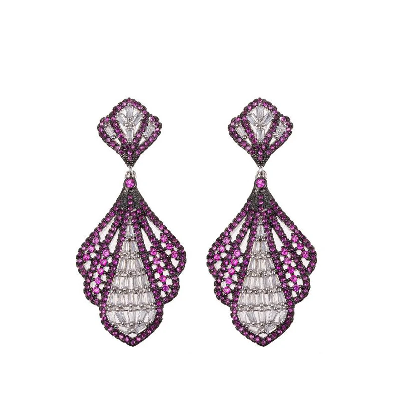 Роскошные Дизайнерские серьги-подвески LYCOON с фиолетовым кубическим цирконием