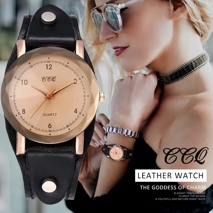 Часы наручные CCQ мужские/женские кварцевые с браслетом из натуральной кожи |