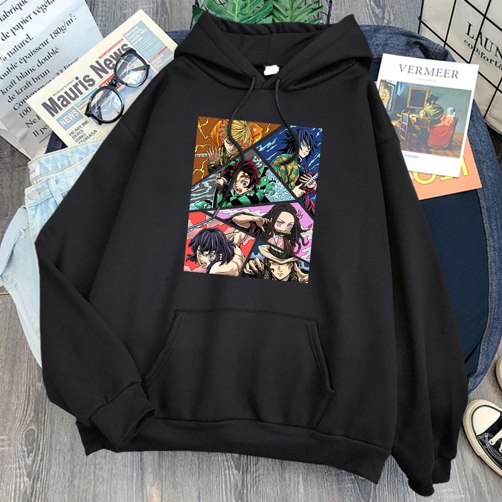 

Demon Slayer Print Men Hoodies Autumn Winter Casual Loose Hip Hop Streetwear Hooded Mens Fleece Clothes Anime Harajuku Hoodie