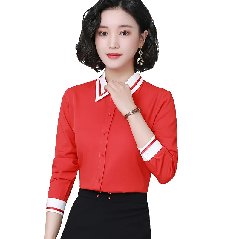 

COIGARSAM Full Sleeve Shirt Womens tops New Spring Chiffon Loose Women shirts Sapphire White Red 01779
