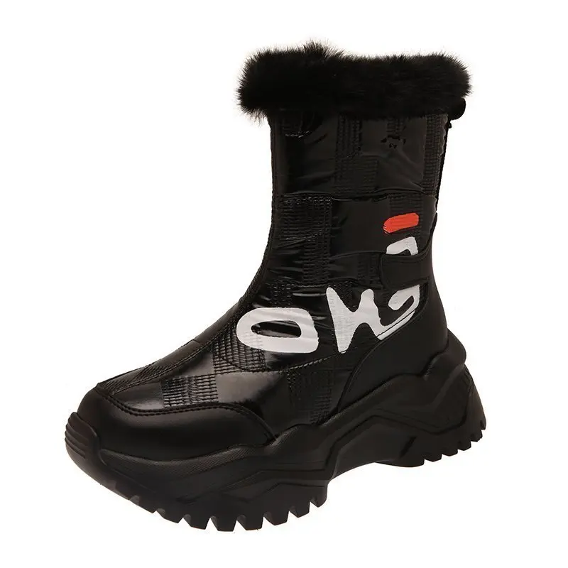 

Feminino Winter Shoes Women Mid-calf Waterproof Snow Boots with Warm Plush Sequined Cloth Footwear Platform Boots Woman