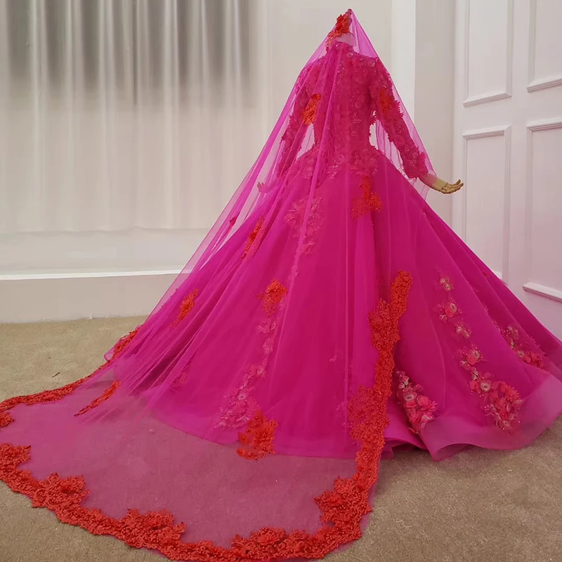 Мусульманское подвенечное платье HTL1155 фиолетовое невесты с длинным рукавом и