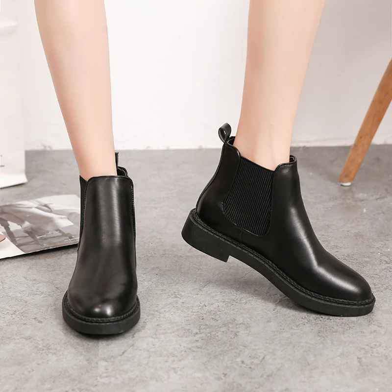 Ботильоны без шнуровки с резинкой для женщин женская обувь черные кожаные