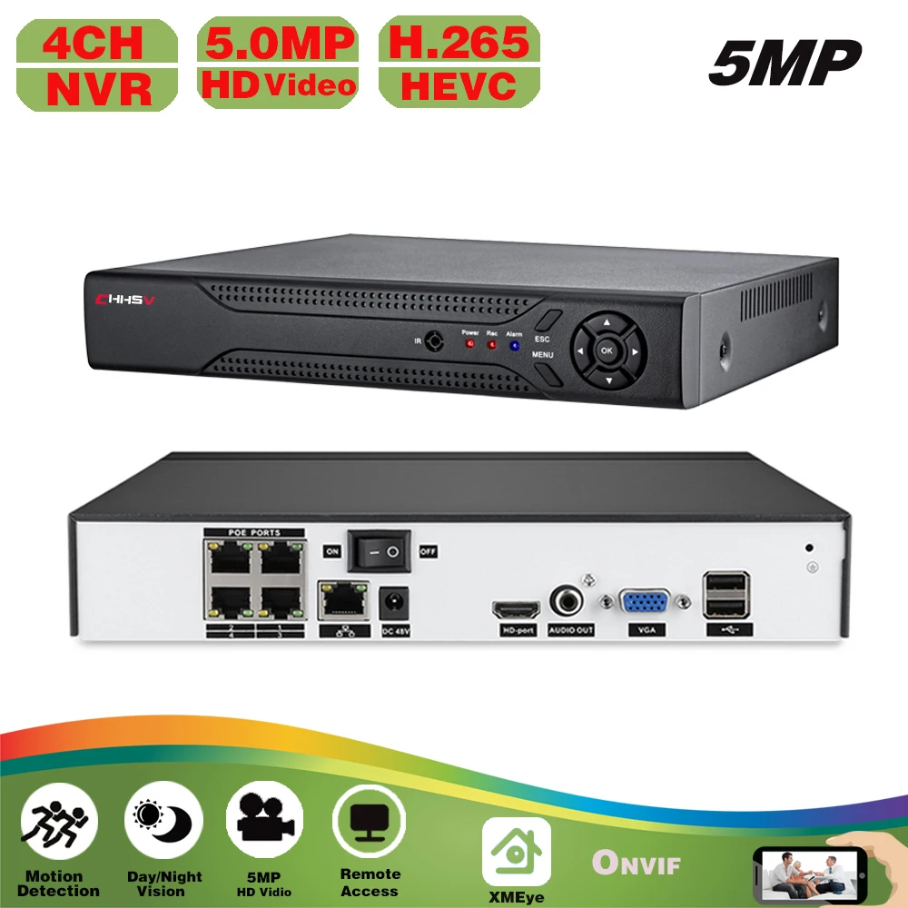 

Face Record & Playback 4CH 5MP PoE NVR For POE IP Camera system Surveillance H.265 48V 802.3af CCTV NVR XMEYE APP