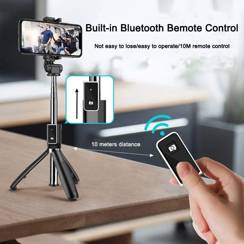 portable selfie stick telescopic stick bluetooth wireless remote selfie stick tripod for smartphone mobile phone accessories free global shipping