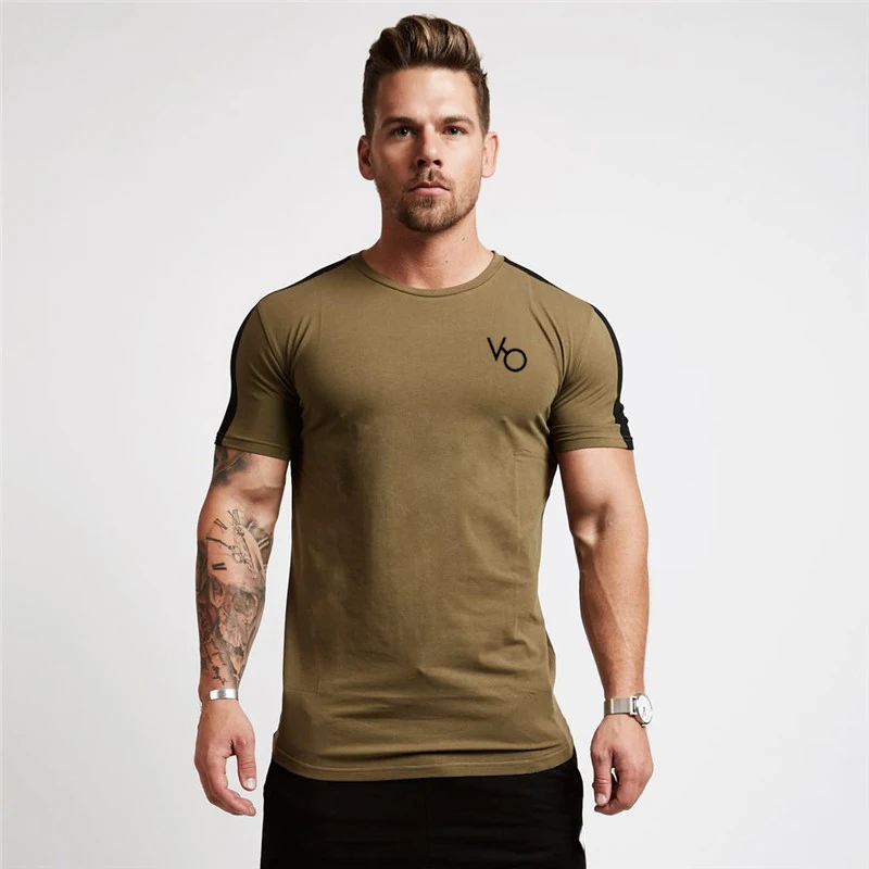 

Jogger summer streetwear new splicing men's T-shirt gyms cotton fashion sportswear workout fitness short-sleeved shirt