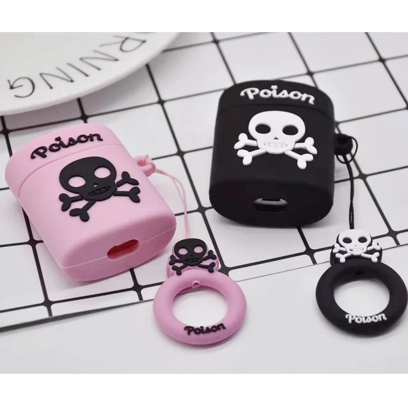Для Apple AirPods чехол 3D милый мультфильм яд бутылка крутой череп беспроводные
