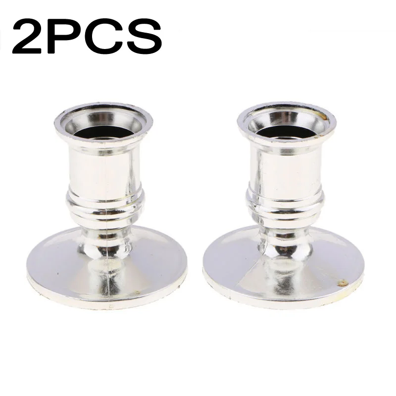 

2pcs Plastic Pillar Candle Base Taper Candle Holders Traditional Shape Fits Standard Candlestick Silver Home Decoration