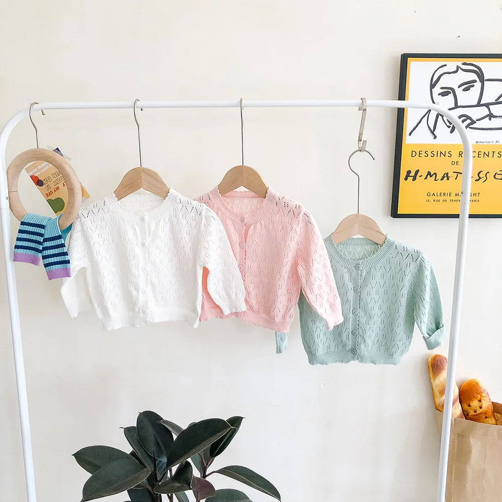 Свитера для маленьких девочек Сезон весна лето Одежда малышей Вязаные свитера с