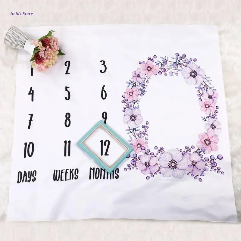 

Newborn Baby Milestone Number Purple Garland Pattern Mat Blanket Photography Background Backdrop Cloth