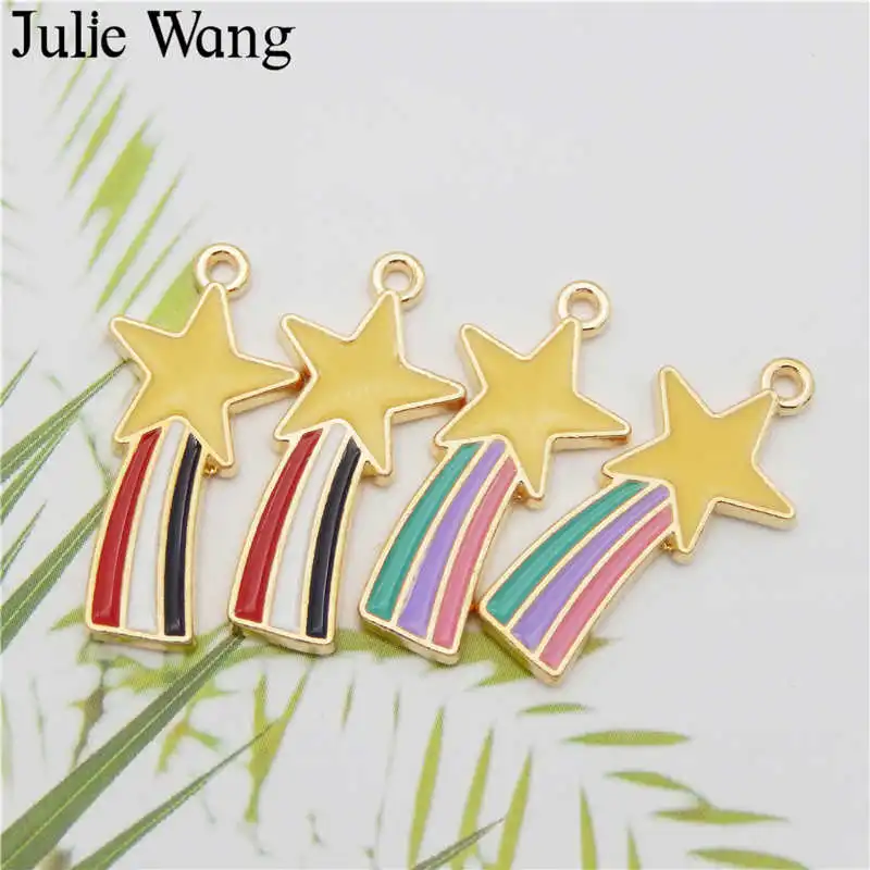 Julie Wang 6 шт. эмаль звезда метеор амулеты красочный сплав золотой тон ожерелье