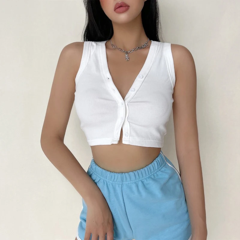 

Women Ribbed Tank Top With Button Through Details