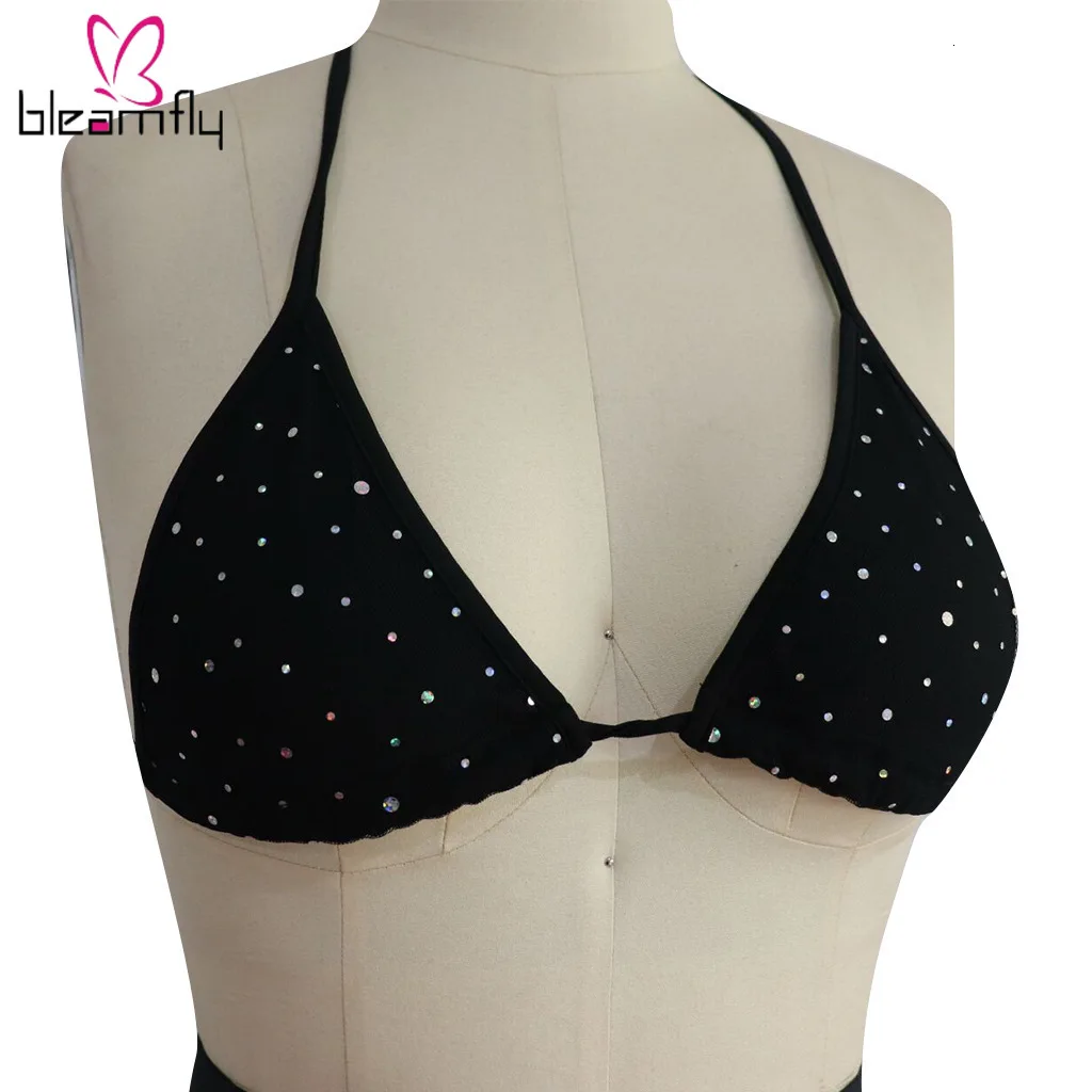 Сексуальный сетчатый Женский комплект 2 шт. с блестками летний купальник