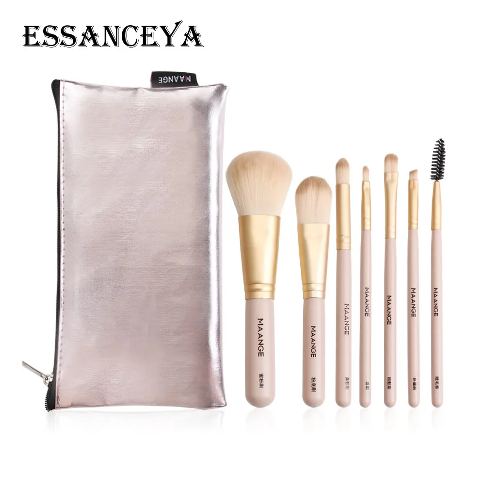 7 pcs with bag ESSANCEYA 4/7 шт. мини-набор кистей для макияжа Дерево Розовый косметика румяна ресницы тени для век Смешивание основы кисти инструменты для макияжа - Handle Color: 7 pcs with bag