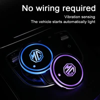 car logo led atmosphere light 7 colorful cup luminous coaster holder for mg one ezs hs zs mg7 3 3sw gs gt 5 6 auto accessories