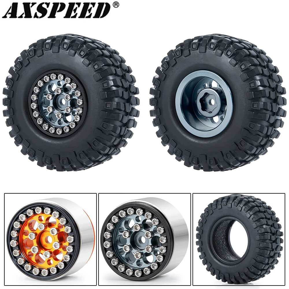 

AXSPEED 4PCS 1.0" Soft Rubber Tires and Metal Beadlock Wheel Hubs Kit for 1/24 Axial SCX24 90081 RC Crawler Car Wheels Tires