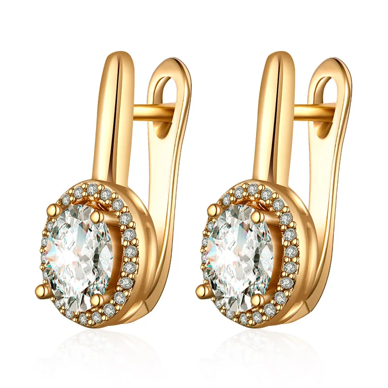 Женские серьги с цирконием кубической огранки простые геометрические золотого и