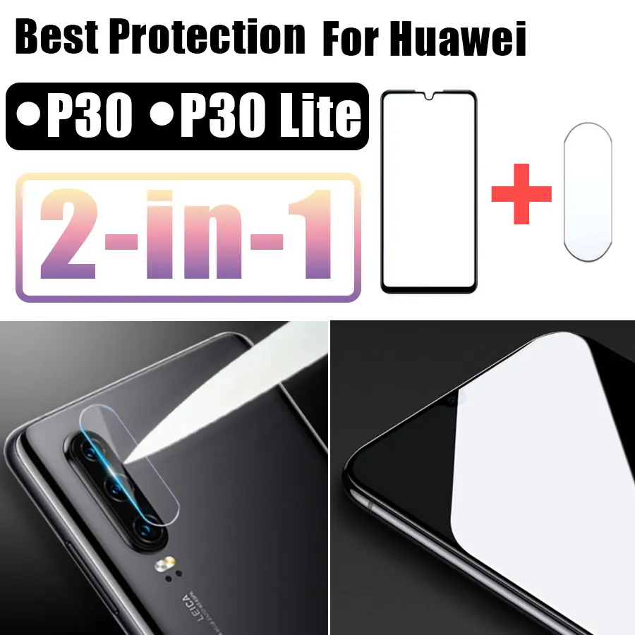 Закаленное стекло для Huawei p30 lite 2 в 1 защитная пленка экрана с объективом камеры |