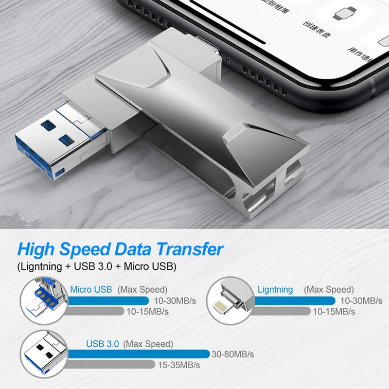 Флеш накопитель Lightning 3 в 1 32 ГБ 16 8 64 128 карта памяти USB 0 OTG Micro Pendrive 256 для iPhone lightning U