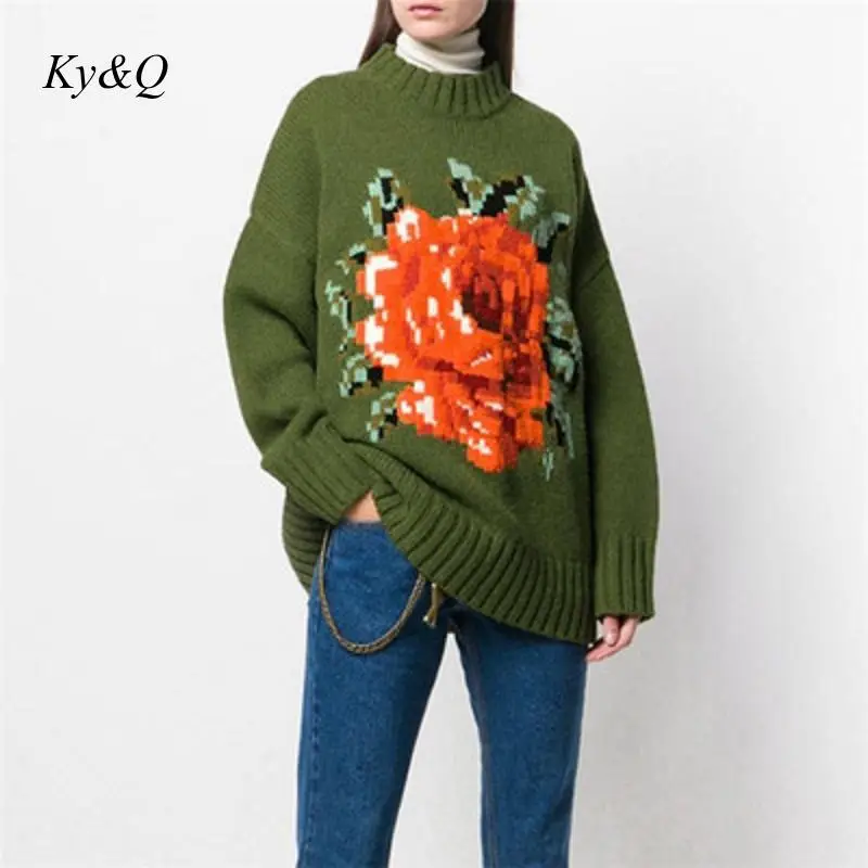 Дизайнер подиума 2019 осенне-зимний женский элегантный зеленый цветочный принт с