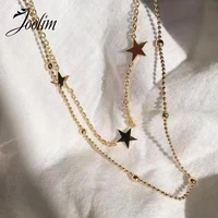 joolim jewelry wholesale double layer star necklace waterproof gold jewelry