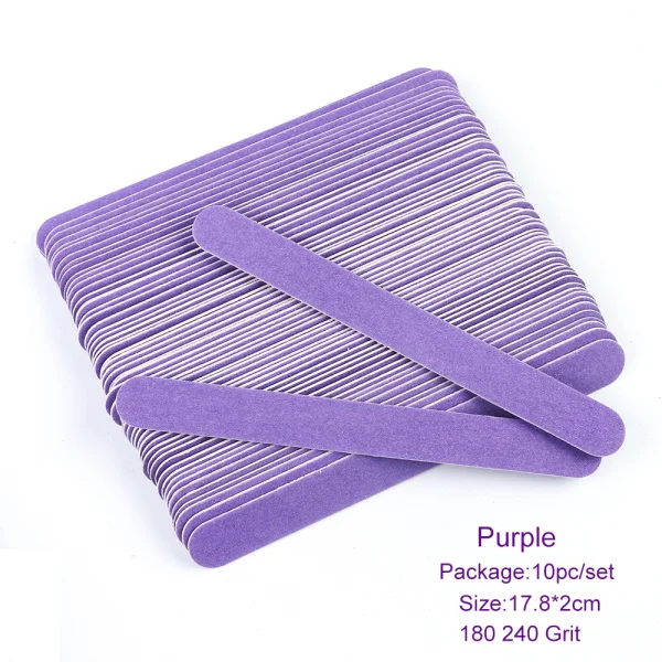 Purple 10 шт. профессиональные пилки для ногтей 180/240 зернистость наждачная бумага деревянный для педикюра Полировка буфера двухсторонняя палочка Инструменты для маникюра LA1542 - Цвет: Purple