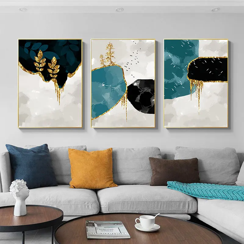 Абстрактная форма золотой лист живопись минималистичный холст художественный