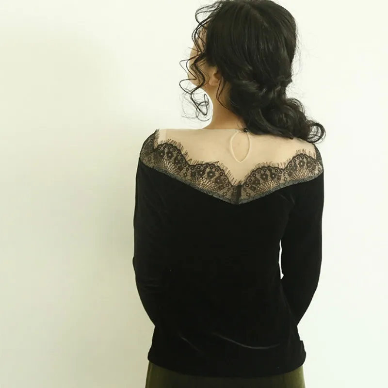 Европейская станция новинка весны 2020 Модная Золотая бархатная рубашка черная