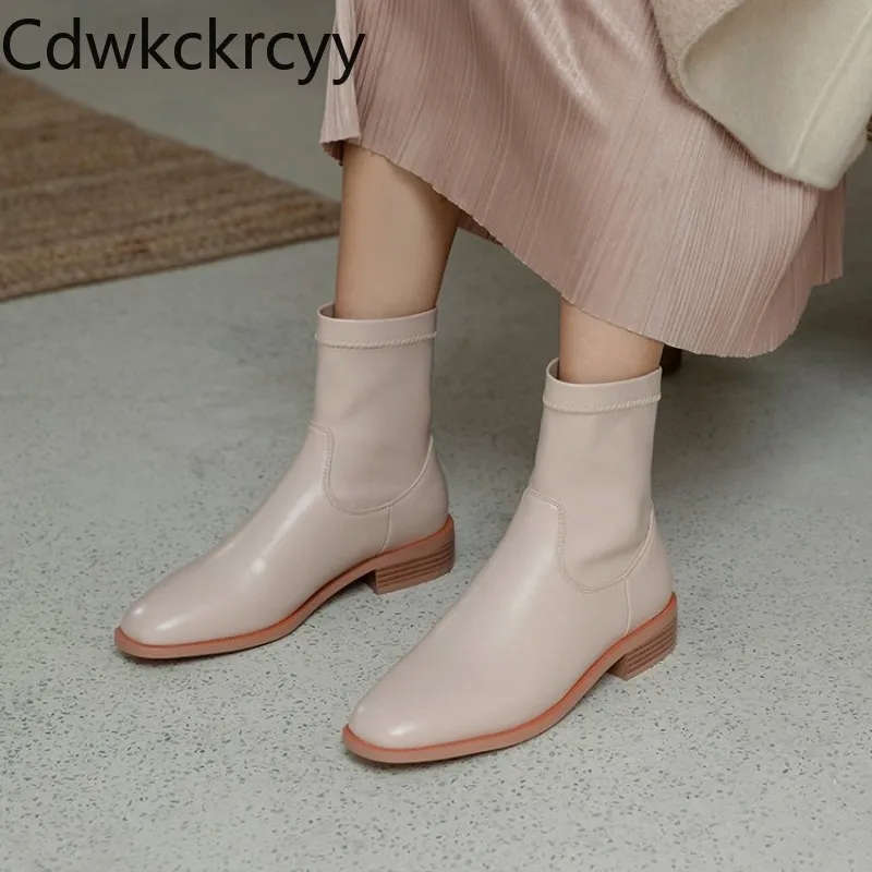 

winter The New British style fashion Square head Short tube Martin boots black Beige Casual Comfortable High heels Women boots