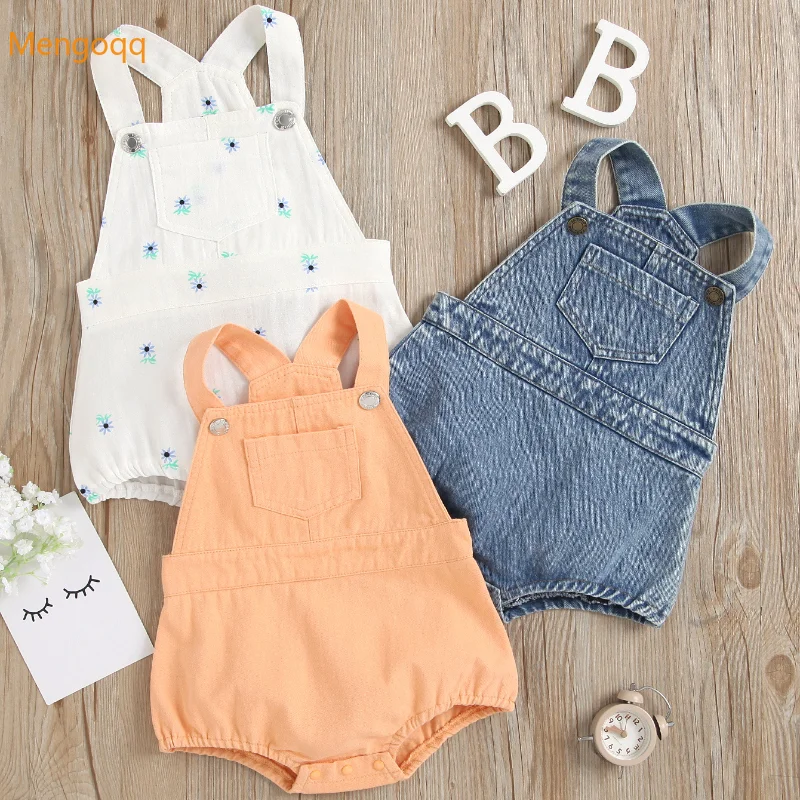 

newborn baby girls print print denim outfits kids jumpsuits casual overalls infant summer clothes bodysuits 3-24M