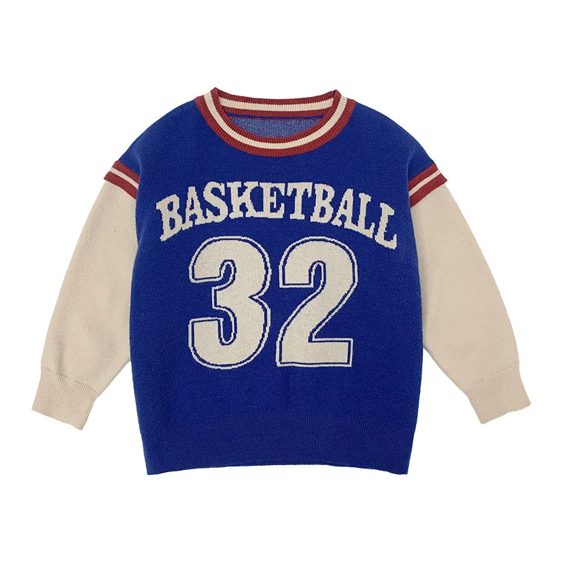 

Autumn winter boys basketball letters sweaters Korean style baby boy soft loose patchwork long sleeve knitted Tops
