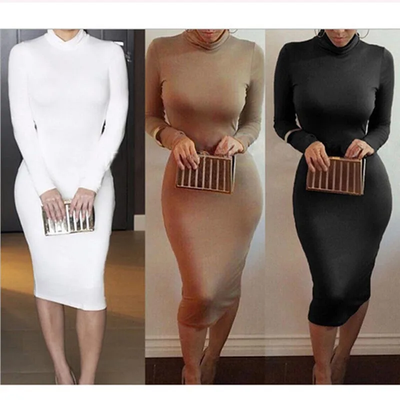 

Women's Sexy Slim Fashion Europe Style High Neck Clubwear Night Wear Bodycon Dresses 8 Colors NQ950173
