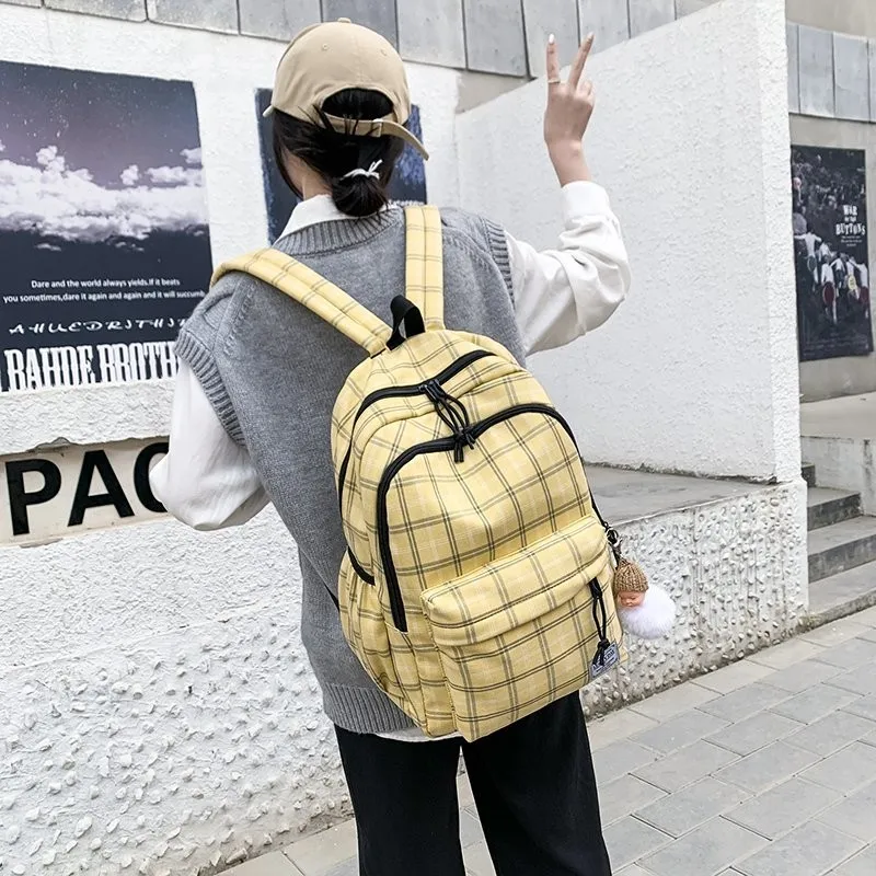 

New Cute Student Backpack Plaid Women Canvas School Bag For Girl Simple Book Kawaii Backpack Harajuku Lady Bags Fashion Female