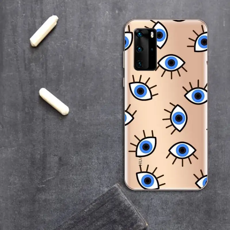

Lucky Eye Blue Evil Eye Print Phone Case Transparent for huawei P 40 30 20 lite pro smart 2019 honor 8X 10i 10 coque