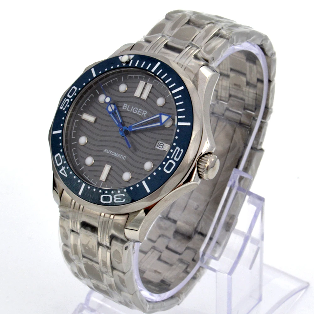 Мужские наручные часы BLIGER 41 мм с сапфировым светящимся серым циферблатом
