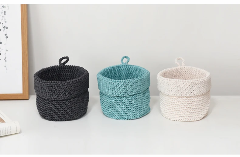 

Wall Hanging Cotton Rope Storage Basket Cosmetic Blue Desk Organizer Serving Tray Bedroom Cesto Ropa Sucia Storage Basket EK50SB
