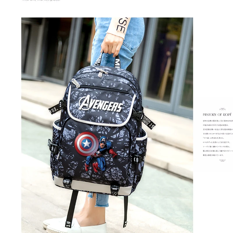 MARVEL USB Travel Bag Boys Girls Teenage Backpack Large capacity nylon waterproof school bag Printing Cartoon book bag Mochila