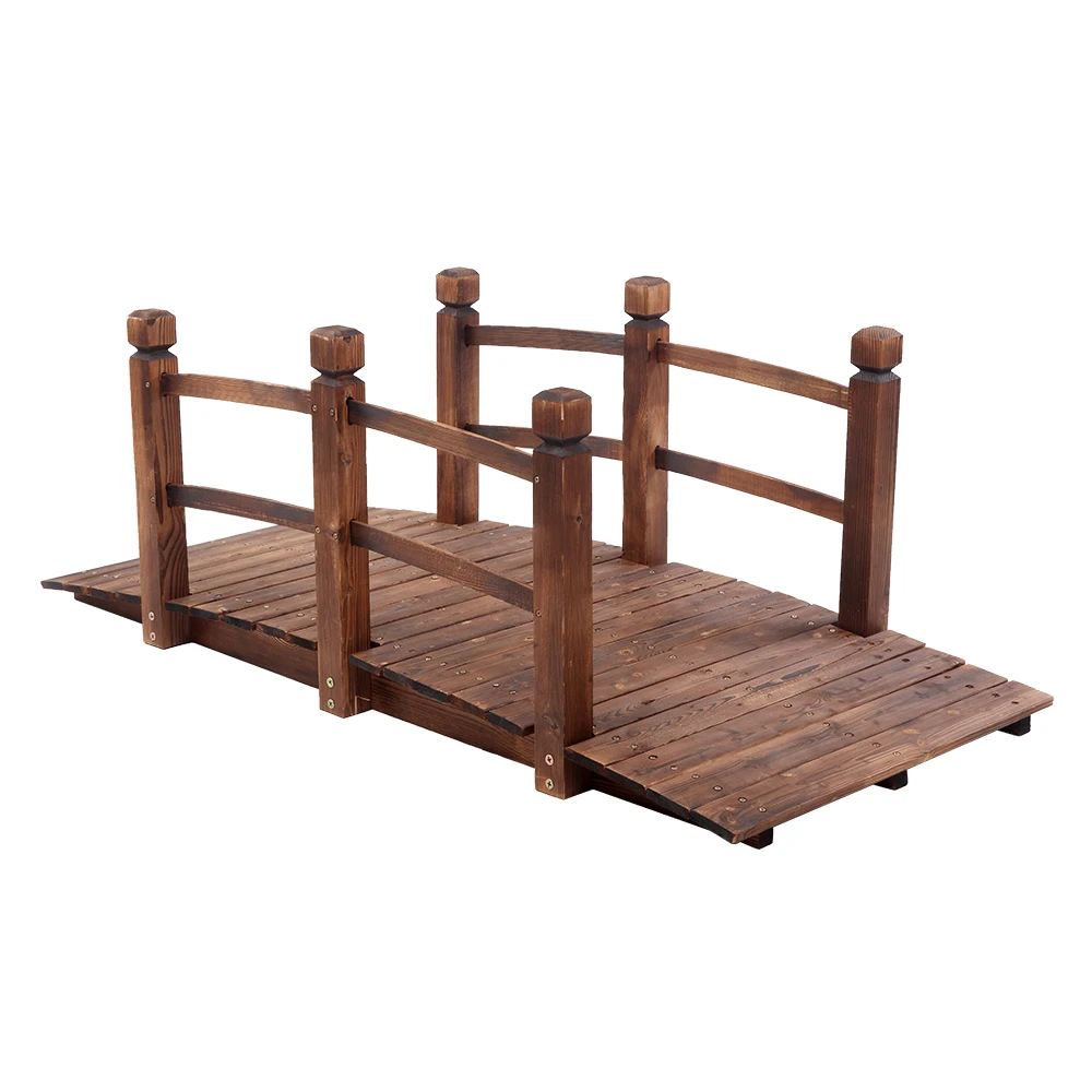 Puente de arco peque&ntilde;o, puente de madera para exteriores, patio, paisaje de madera anticorrosiva, 150x67x56CM, Color carbonizado [disponible en EE. UU.]-2