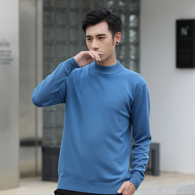 

cashmere spring and autumn sweater 2021 men's half high neck sweater warm base sweater basic solid color
