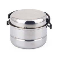 3pcs stainless steel outdoor pan set camping cookware portable frying pan steaming rack pots hiking picnic cooking tableware