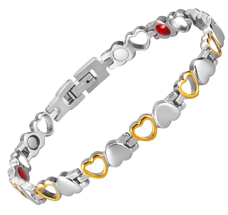 

Healthy Energy Bracelet Hearted design Stainless Steel Health Care Magnetic Gold Bracelet Hand Chain For Women