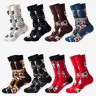 Мужские носки из чесаного хлопка с мультяшным принтом, новинка, Классические носки, хлопковые носки с веселыми забавными животными в стиле Харадзюку