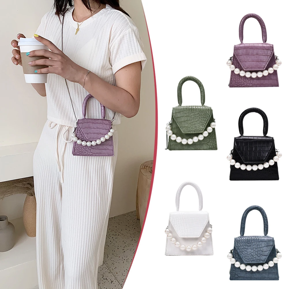 

Alligator Leather Women Shoulder Bags Pearl Chain Messenger Totes Handbag