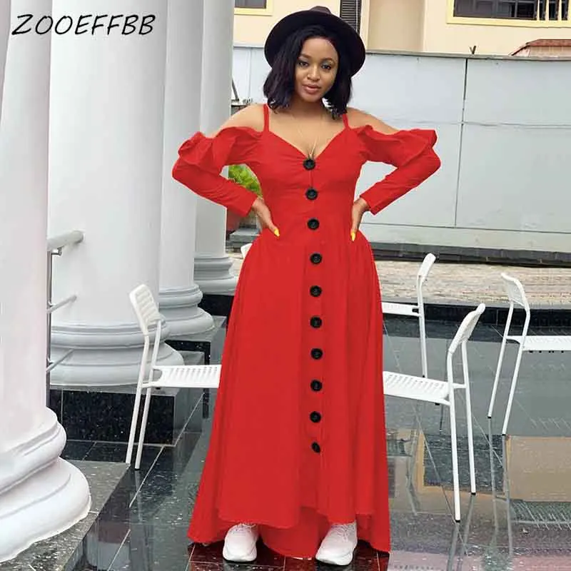 

ZOOEFFBB Solid Shirt Dress Fall Clothes for Women Sexy Halter Fashion Long Sleeve Vestidos Loose Casual Festival Maxi Dresses
